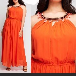 LANE BRYANT ORANGE CHIFFON MAXI DRESS NWT PERFECT FOR RESORT SEASON! Size 20